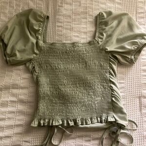 sage green puff sleeve cropped blouse